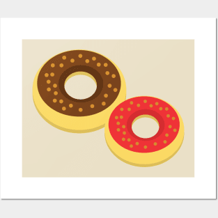 Chocolate and Strawberry Donut Pair Posters and Art